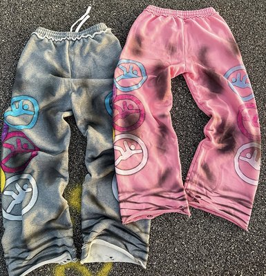 Custom High Quality Heavyweight Cotton Vintage Acid Wash Distressed Ripped Baggy Straight Leg Sweatpants for Men - Image 4