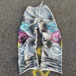 Custom High Quality Heavyweight Cotton Vintage Acid Wash Distressed Ripped Baggy Straight Leg Sweatpants for Men