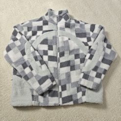 Custom High Quality Streetwear Winter Patchwork Plaid Warm Fleece Zip up Fluffy Hoodie Lined Tie Dye Sherpa Jacket