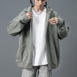 Custom High Street Men's Oversize Full Zip up Hoodies Drop Shoulder Jackets Loose Style Plus Size Hoodie
