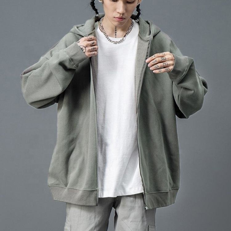 Custom High Street Men's Oversize Full Zip up Hoodies Drop Shoulder Jackets Loose Style Plus Size Hoodie