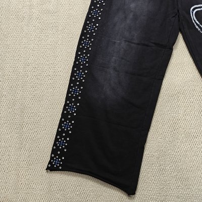 Custom Joggers Sweat Pants Oversized Cotton French Terry Straight Leg Baggy Acid Wash Flared Rhinestone Sweatpants Men - Image 2