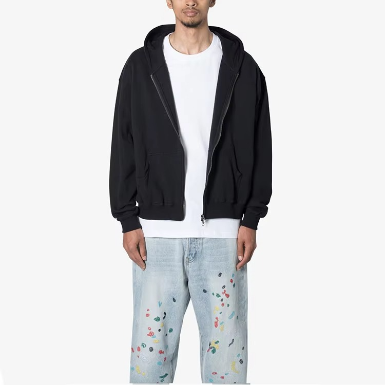 Custom Logo Men's Hoodies 100% Cotton Oversized Drop Shoulder Pockets Functional Hoodie Zip up Heavyweight Hoodie for Men