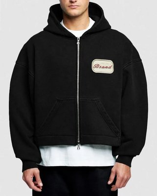 Custom Logo Patch Applique Embroidery Heavyweight 600 gsm Hoodie Baggy Boxy Cropped Acid Wash Double Zipper Hoodie - Image 7