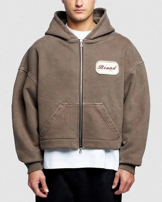 Custom Logo Patch Applique Embroidery Heavyweight 600 gsm Hoodie Baggy Boxy Cropped Acid Wash Double Zipper Hoodie - Image 3