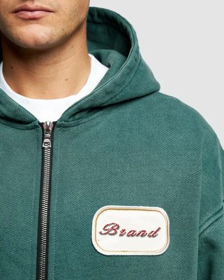 Custom Logo Patch Applique Embroidery Heavyweight 600 gsm Hoodie Baggy Boxy Cropped Acid Wash Double Zipper Hoodie - Image 5