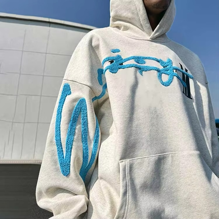 Custom Logo Plus Size Men's Hoodies & Sweatshirts OEM French Terry Chenille Patch Hoodie 500gsm - Image 4