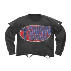 Custom Long Sleeve T Shirts Vintage Washed Ripped 250Gsm T-Shirt Double Layer 100 Cotton
