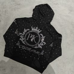 Custom Luxury Diamond Oversized Baggy Boxy Pullover Hoodie Sweatshirt Vintage Streetwear Heavyweight Rhinestone Hoodie for Men