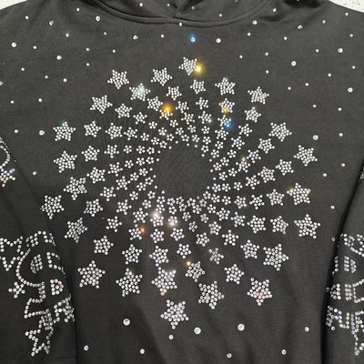 Custom Luxury Diamond Oversized Baggy Boxy Pullover Hoodie Sweatshirt Vintage Streetwear Heavyweight Rhinestone Hoodie for Men - Image 2
