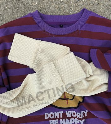 Custom Manufacturer DTG Printing Cotton Knitted Boxy T Shirt Rugby Stripe Double Layer Waffle Long Sleeve T Shirt for Men - Image 2