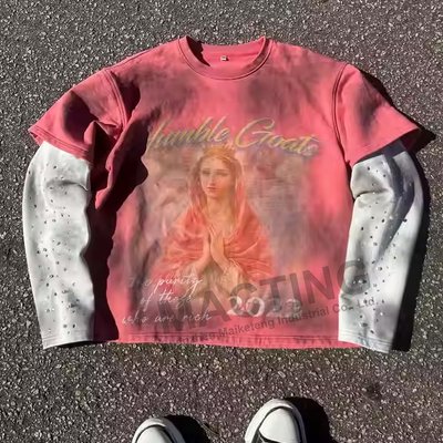 Custom Manufacturer DTG Printing Cotton Knitted Boxy T Shirt Rugby Stripe Double Layer Waffle Long Sleeve T Shirt for Men - Image 3
