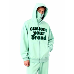 Custom Manufacturer Embroidered French Terry Cotton Heavy Weight Hoodies Men Baggy Boxy Cropped Fit Hoodies With Face Mask