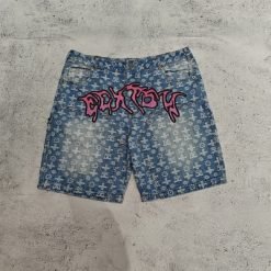 Custom Manufacturer Jorts Printed Short Jeans Streetwear Vintage Black Washed Baggy Denim Shorts for Men