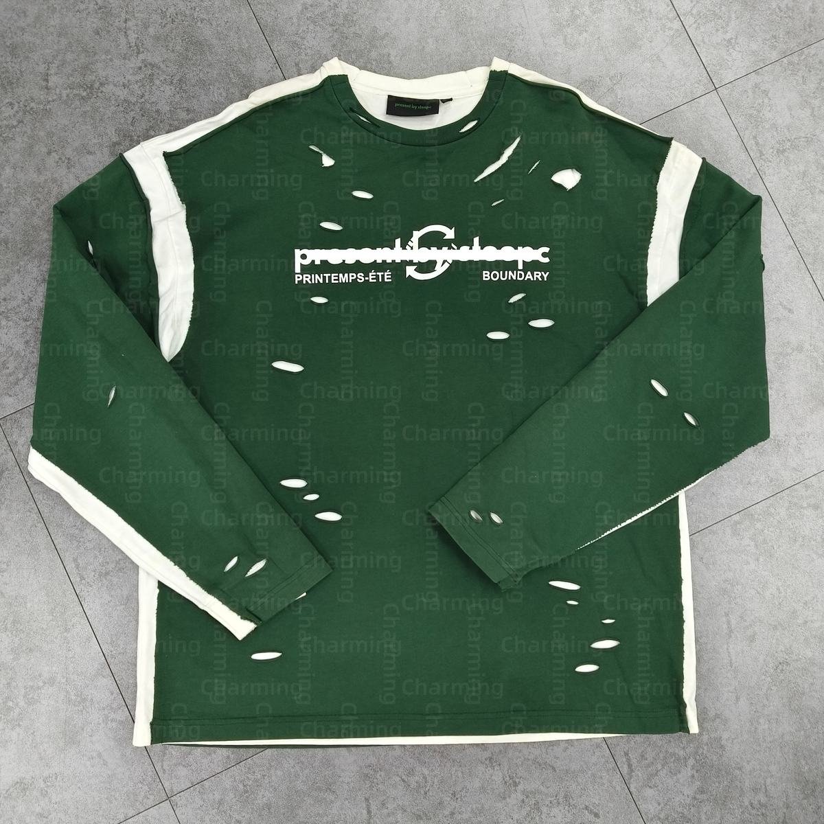Custom Manufacturer Streetwear Vintage Double Tshirt Print Long Sleeve Regular Sun Faded Oversize Hip Hop 100% Cotton Double