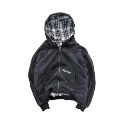 Custom Manufacturers 100% Cotton Heavy Weight Thick Fabric Cut Sew Zipper Vintage Embroidery Patch Men Hip Hop Acid Wash Zip