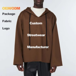 Custom Manufacturers Streetwear Drop Shoulder Oversized Silhouette Drawstring Hood Wide Sleeves Hoodie