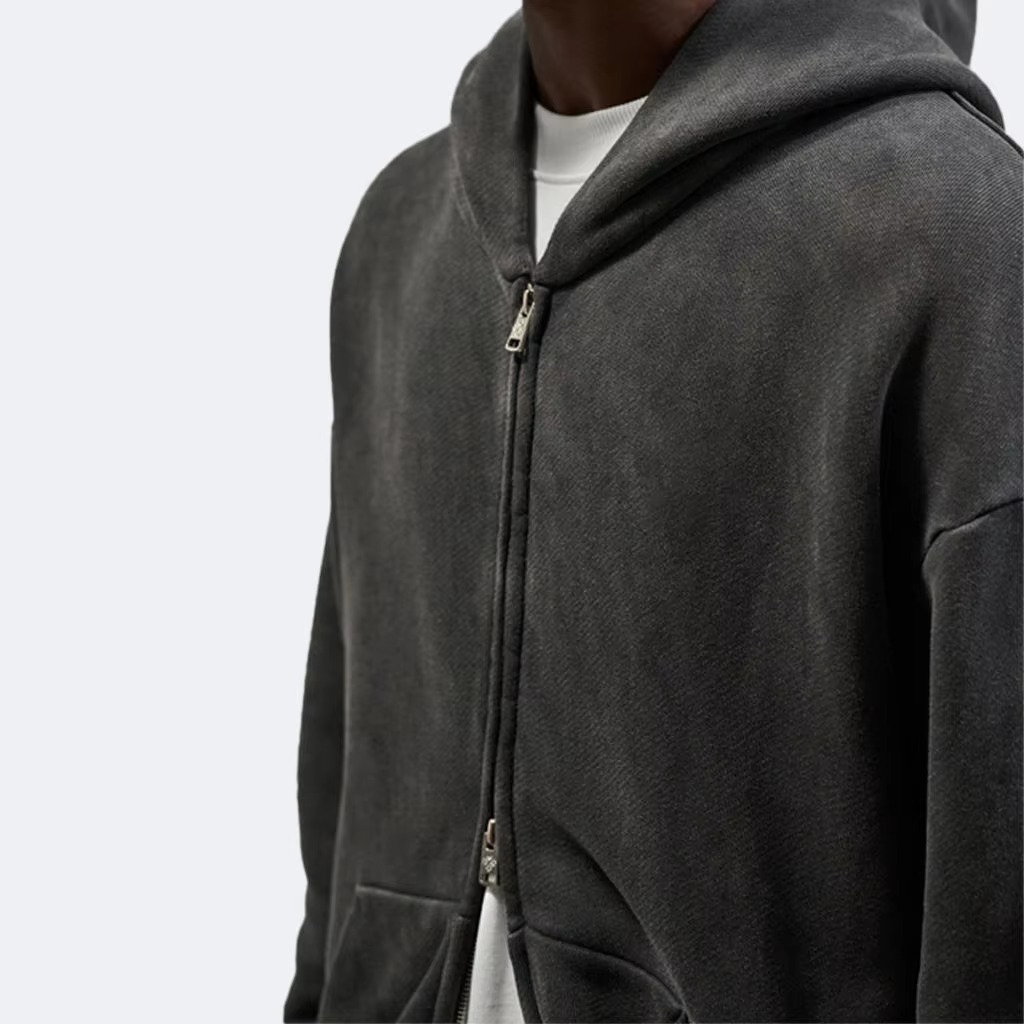 Custom Men'S Acid Washed Sweatshirt Pullover Cotton Drop Shoulder 1/4 Zip Functional Oversized Heavyweight Sweatshirt for Men - Image 4