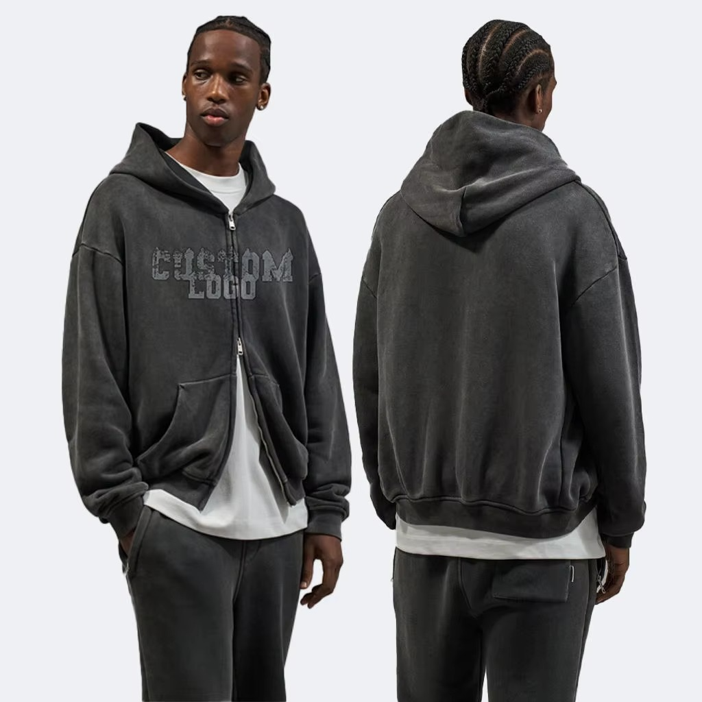 Custom Men'S Acid Washed Sweatshirt Pullover Cotton Drop Shoulder 1/4 Zip Functional Oversized Heavyweight Sweatshirt for Men