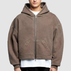 Custom Mens Hoodie 500 Gsm Blank Heavyweight Oversized French Terry Drop Shoulder Cropped Boxy Oversized Full Zip up Hoodie