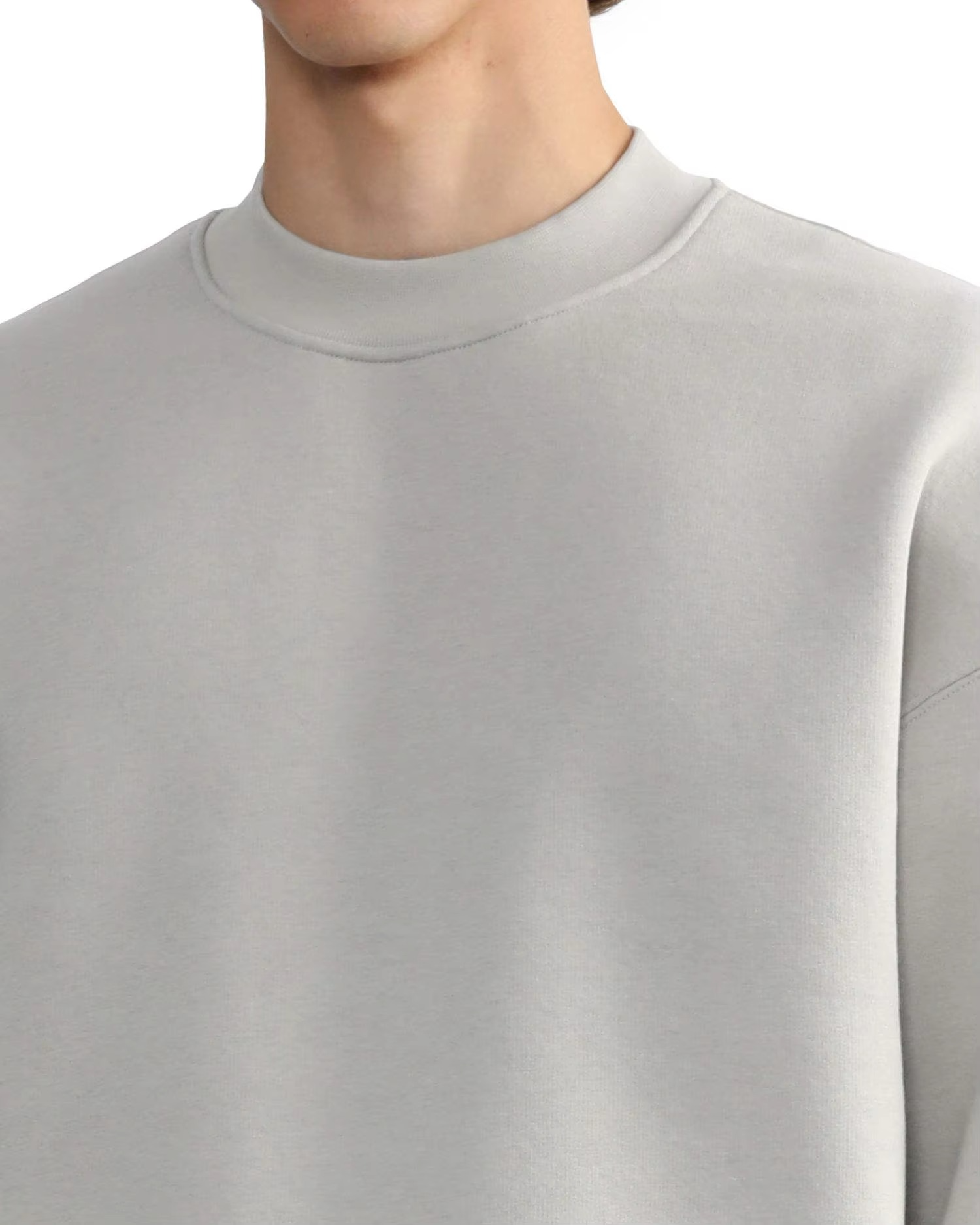 Custom Men's Mock Neck Sweatshirt Puff Printing Oversize French Terry CrewNeck Extended Neck Sweatshirt for Men - Image 4