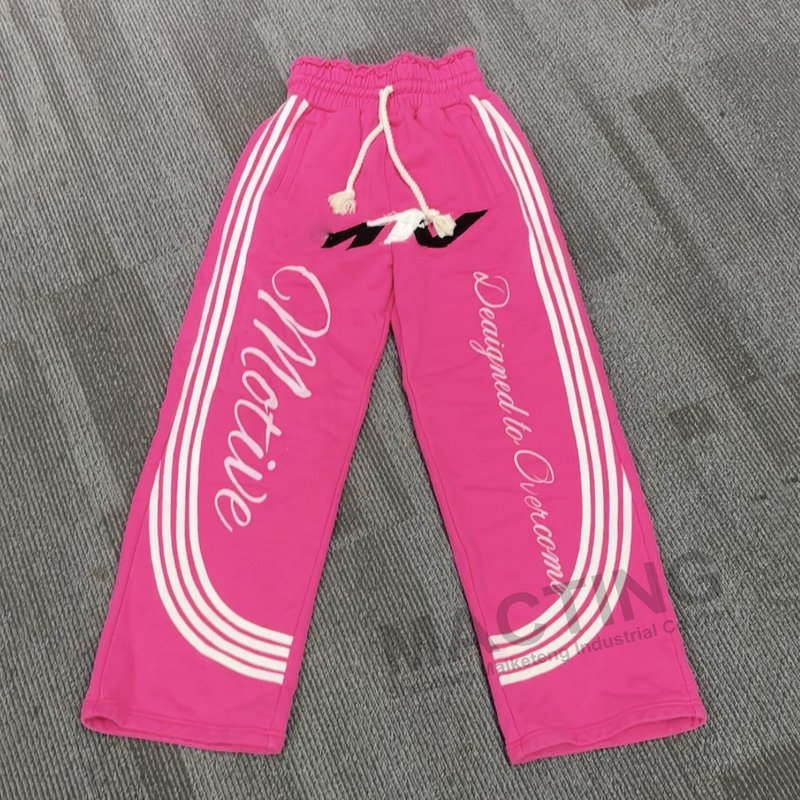 Custom Mens Streetwear 100% Cotton French Terry Sweat Pants Sun Faded Acid Wash Side Stripe Baggy Flared Sweatpants - Image 5