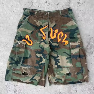 Custom New Design Summer Vintage Multi-Pockets Baggy Double Waist Acid Wash Streetwear Men's Cargo Camo Shorts - Image 3