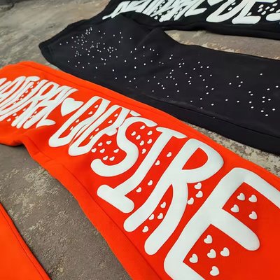 Custom Rhinestone Puff Print Sweat Pants Joggers Vintage Acid Wash Flared Sweatpants Men - Image 6