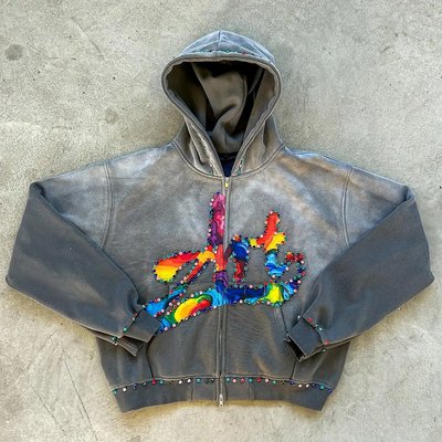 Custom Rhinestone Zip Up Hoodie 450 gsm Thick Heavy Weight Screen Printing Logo Zipper Hoodies Men - Image 5