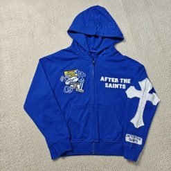 Custom Streetwear Men Heavyweight 420 gsm Distressed Embroidery Cotton French Terry Rhinestone Hood Zip Up Hoodie