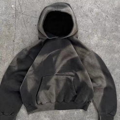 Custom Vintage Gray French Terry Oversized 100% Cotton Heavyweight Men Sun Faded 500 Gsm Blank Acid Washed Distressed Hoodie