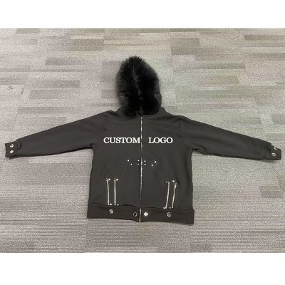 Custom Winter Fleece 100% Cotton Thick Blank Faux Fur Zipper Hoodie with Fur Hood - Image 5