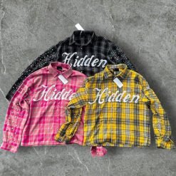 Custom Winter Warm Plaid Shirts Embroidery Long Sleeve Oversized Diamond Acid Wash Rhinestone Button Up Flannel Shirts Men