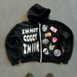 Custom Zip Up Heavyweight Cotton Terry Hoodie with Box Fit and Distressed Patch Embroidery Seasonal Essential