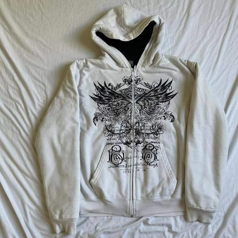 Designer's Retro Street Style 100% Cotton Zip-Up Hoodie-Customizable with Heart Pattern Men's Y2k - Image 4