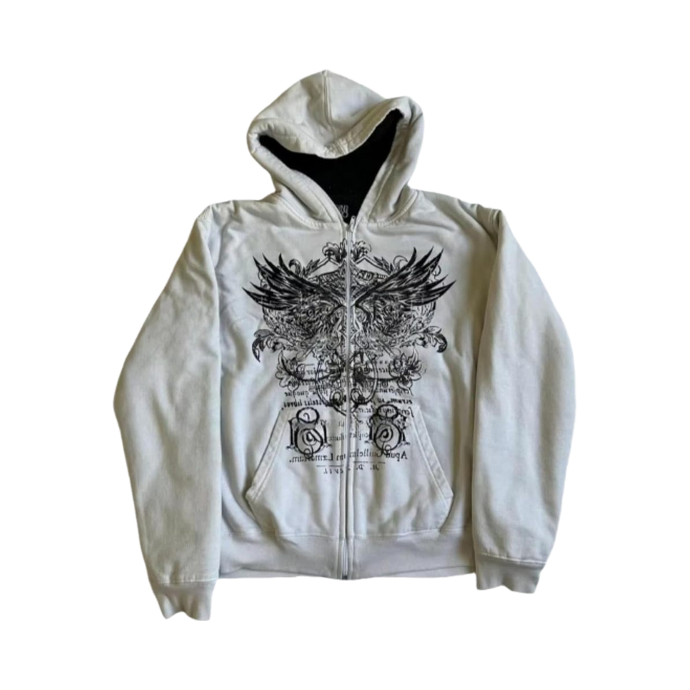 Designer's Retro Street Style 100% Cotton Zip-Up Hoodie-Customizable with Heart Pattern Men's Y2k