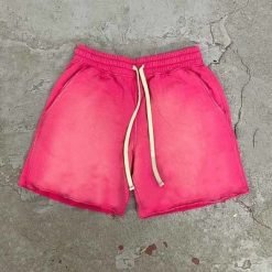 Distressed Embroidery Patch Acid Wash Vintage Cotton Jogger Sweat Shorts in Men's Size