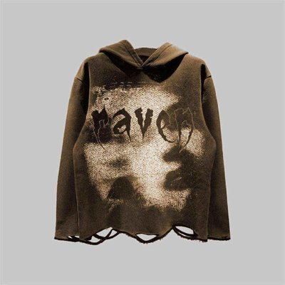 Dtg Pullover Hoodie Acid Wash Distressed Ripped Raw Hem Crop Hoodie Men Needle Detection Fabric 500grams - Image 7