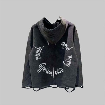 Dtg Pullover Hoodie Acid Wash Distressed Ripped Raw Hem Crop Hoodie Men Needle Detection Fabric 500grams - Image 4