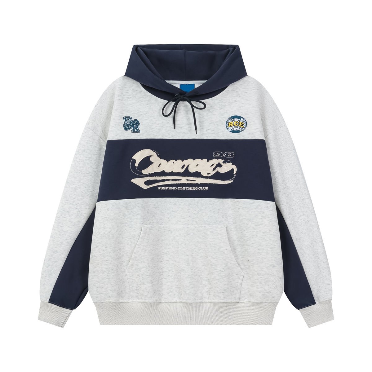 Embroidered Joker Contrast Heavy Cotton Fleece Hoodies High Street Hoodies with Pocket - Image 6
