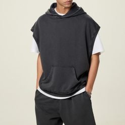 European and American Washed Hooded Sleeveless Vest and Shorts Street Style Men's Tank Top and Shorts Set