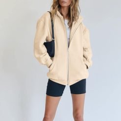 Fall Must Have Custom Oversized Womens Zip Up Hoodie Sweatshirts Drawstring Zip Up