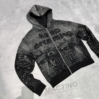 Full Print Vintage Distressed Applique Embroidery Hoodie 800 grams Fabric Weight - Image 3