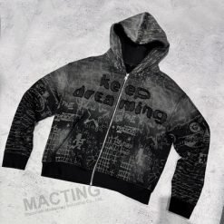 Full Print Vintage Distressed Applique Embroidery Hoodie 800 grams Fabric Weight