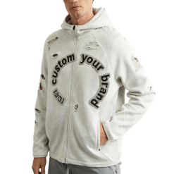 Garment Custom 600 GSM Baggy Double Fabric Design Zipper Vintage Acid Wash Oversized Boxy Fit Distressed Hoodies for Men