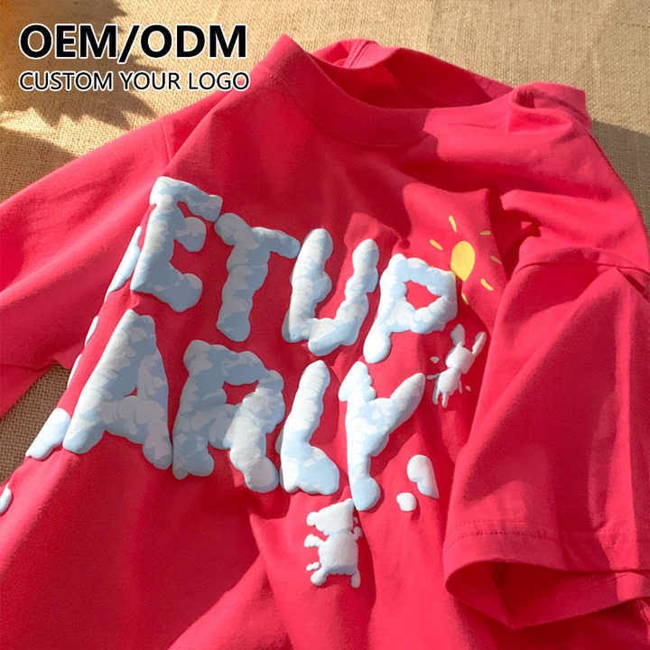 Heavy Cotton Plain Graphic Oversized Foam Screen Printing Men's T-Shirts with Custom Logo