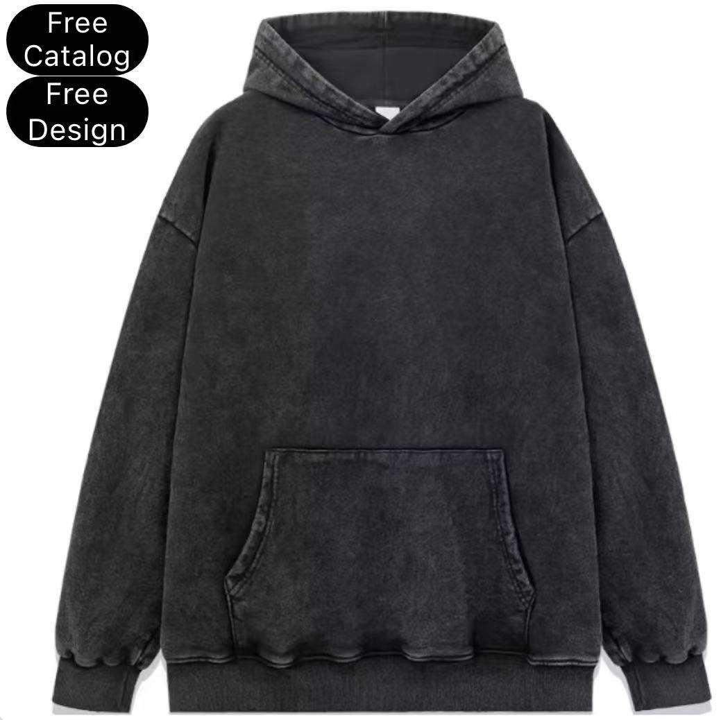Heavy Weight Cotton Acid Washed Hoodies Blanks Custom Logo Vintage Street Style Sweatshirt Hoodie - Image 3