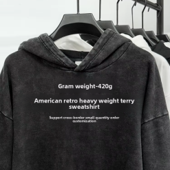 Heavyweight cotton acid washed vintage street style hoodie blanks custom logo ODM