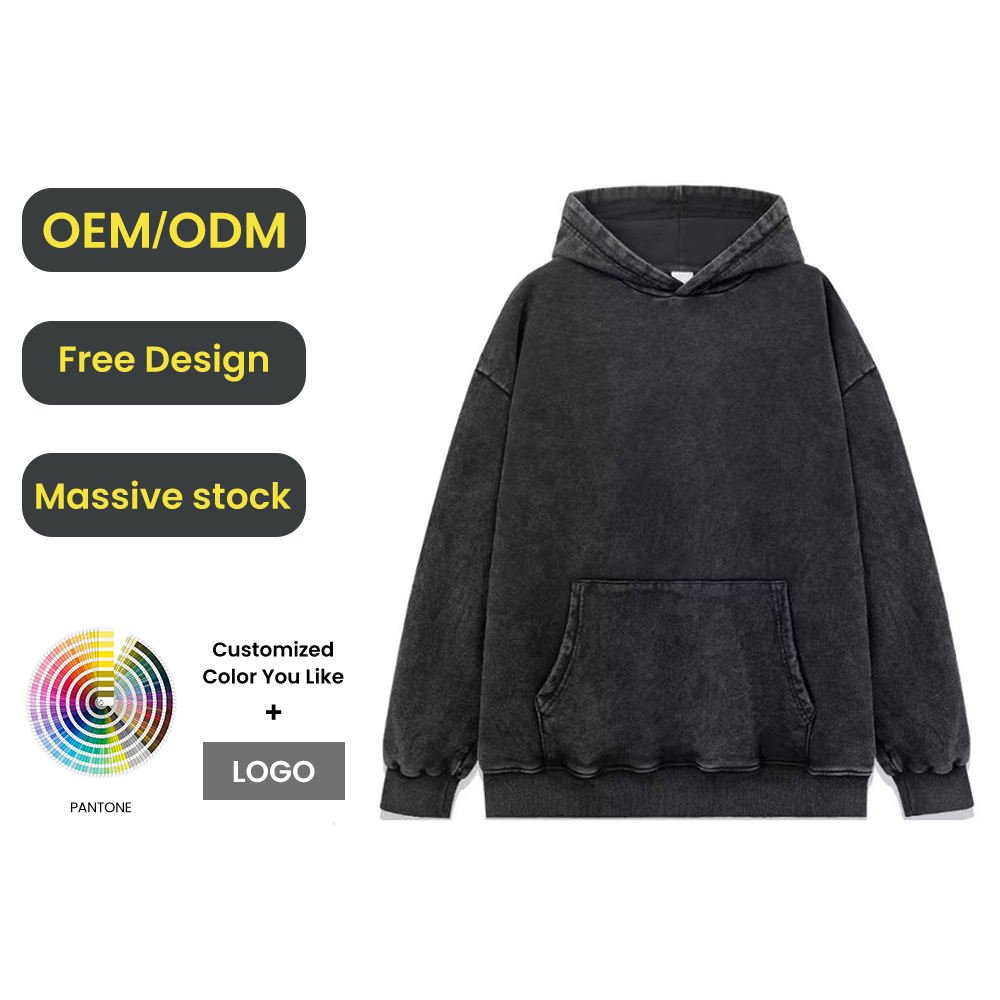 Heavy Weight Cotton Acid Washed Hoodies Blanks Custom Logo Vintage Street Style Sweatshirt Hoodie - Image 4