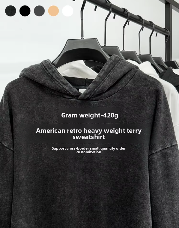 Heavyweight cotton acid washed vintage street style hoodie blanks custom logo ODM